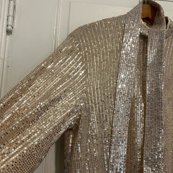 Missguided champagne sequin ballon sleeve mini-dress 6 Tall - Picture 3 of 7